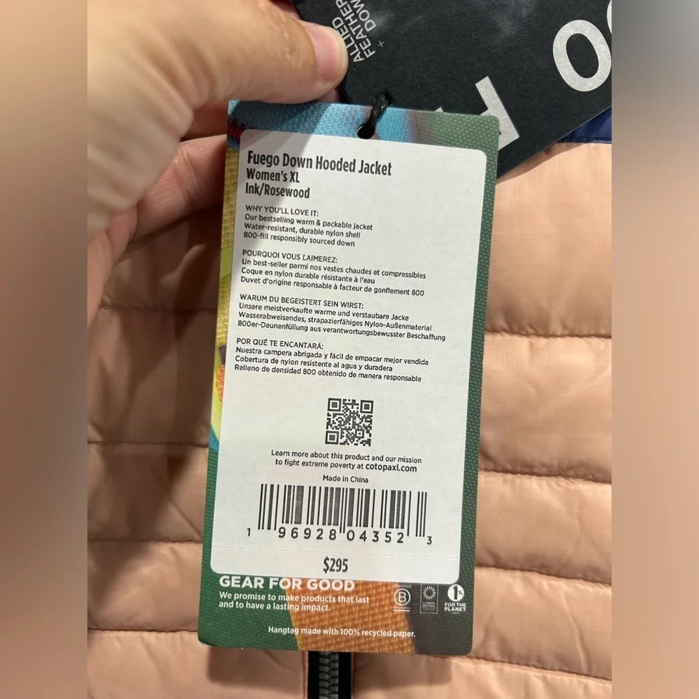 Cotopaxi Women's XL Fuego Hooded Down Jacket Ink Rosewood Pink Blue NWT - Picture 4 of 12